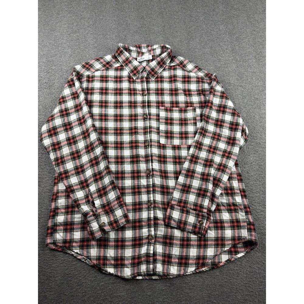 Hollister‎ Lounge Men’s Large Plaid Flannel Shirt Long Sleeve Red White